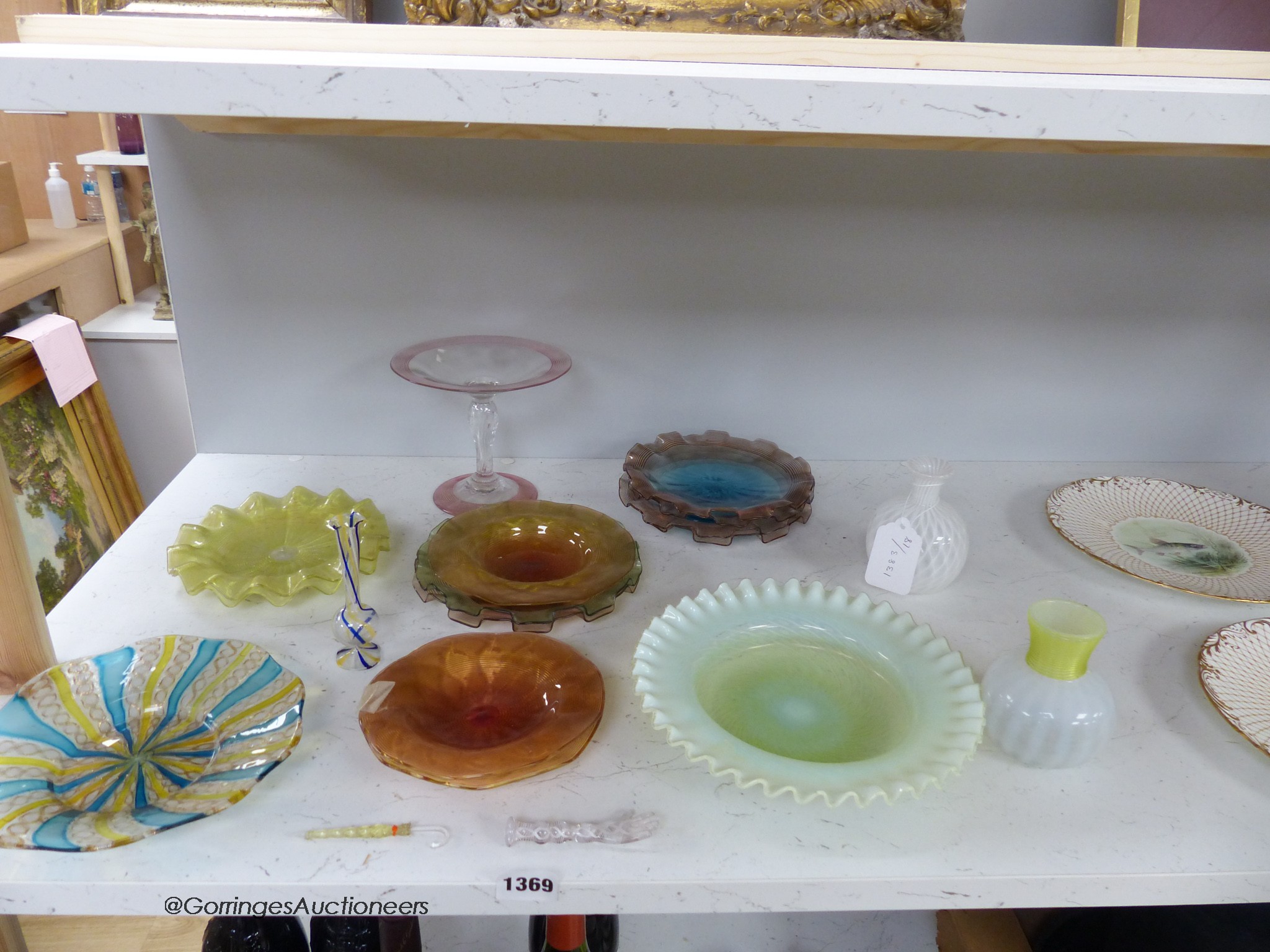 A collection of Venetian glass dishes and vases, etc.